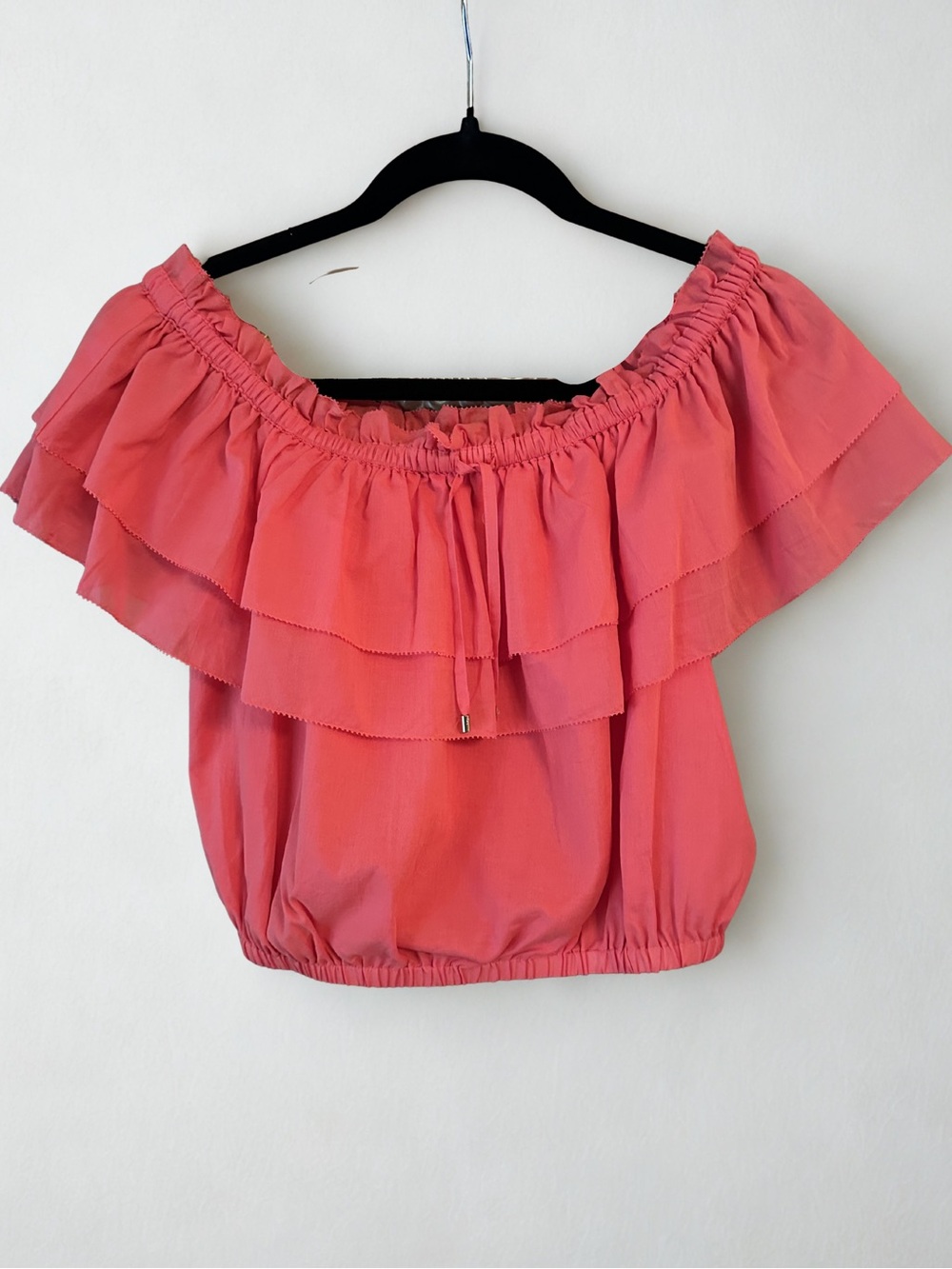 NWT Trina Turk Solange 2 Off-The-Shoulder Ruffle Top Coral XS